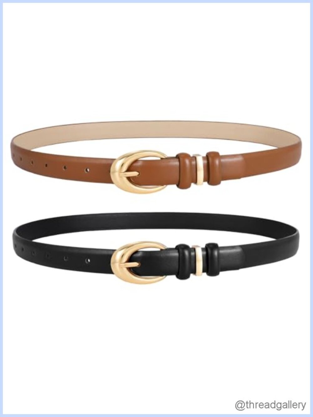2 Pack Women PU Leather Belts Gold Buckle Jeans Dress